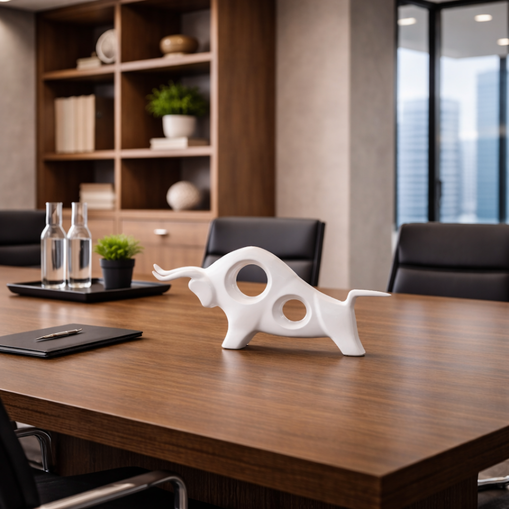 Porcelain Charging Bull Sculpture, White
