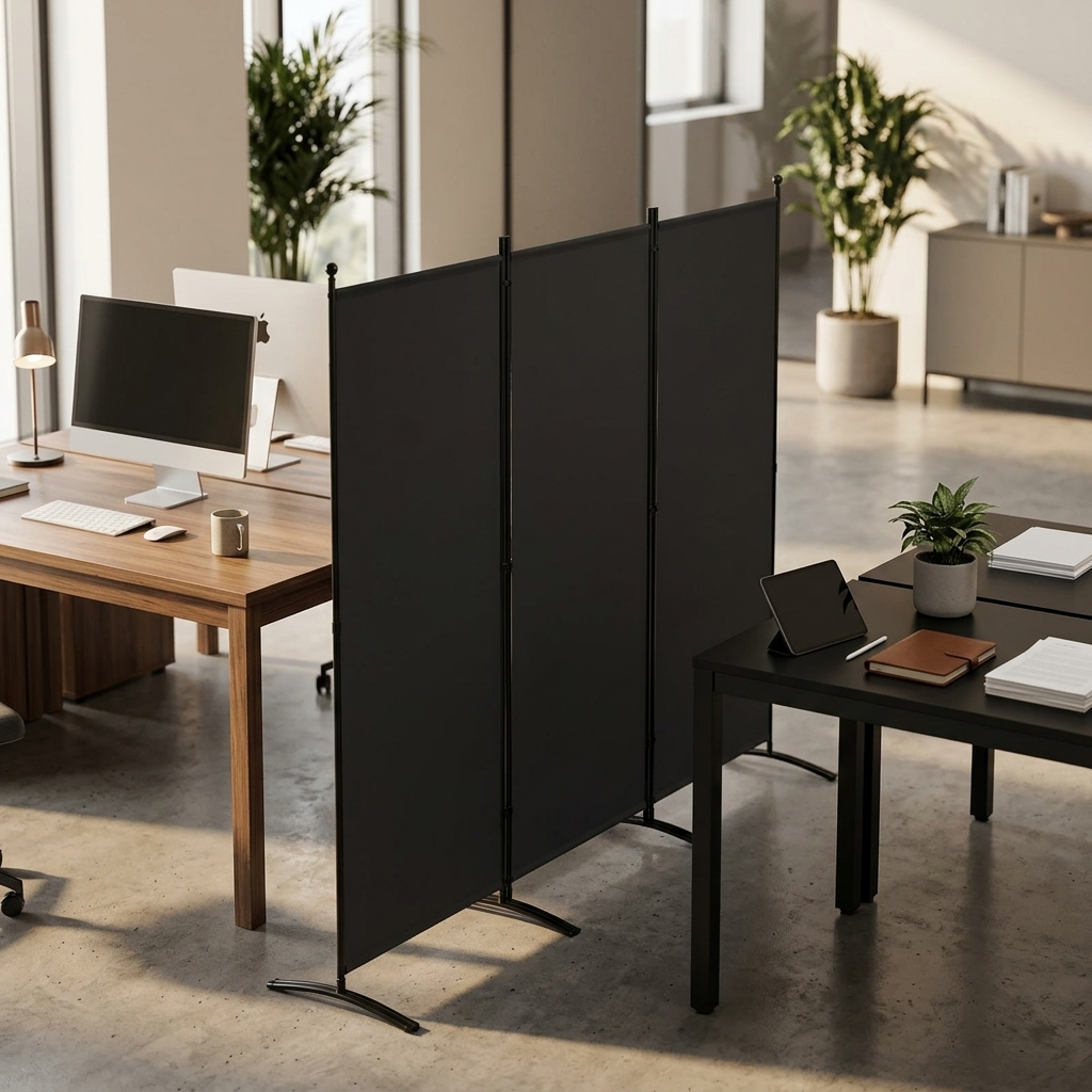 Foldable Iron Partition divider in black, 3-panel