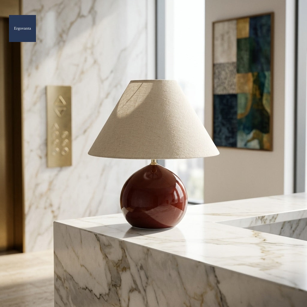 Vintage ceramic lamp in corporate marble reception