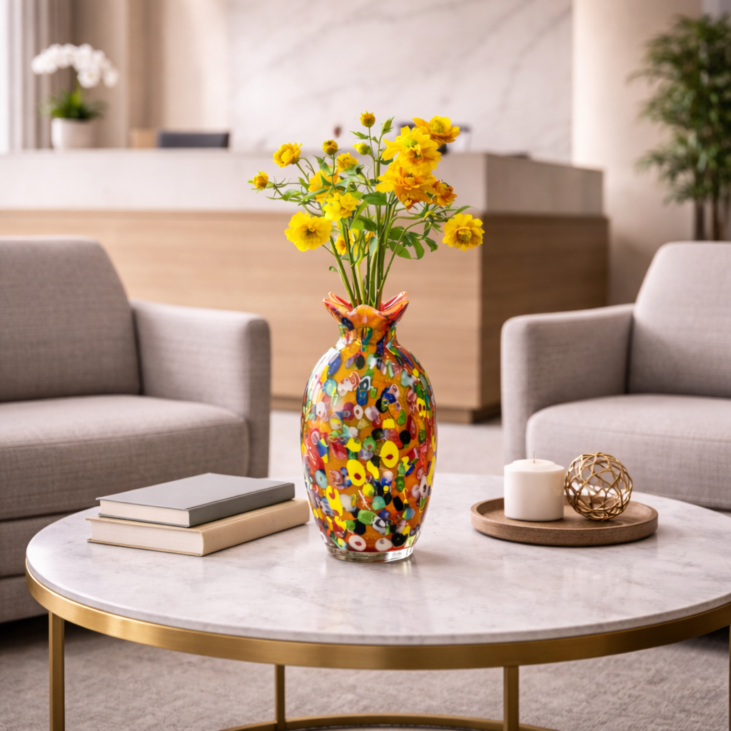 Decorative Glass Flower Vase, styled hero shot