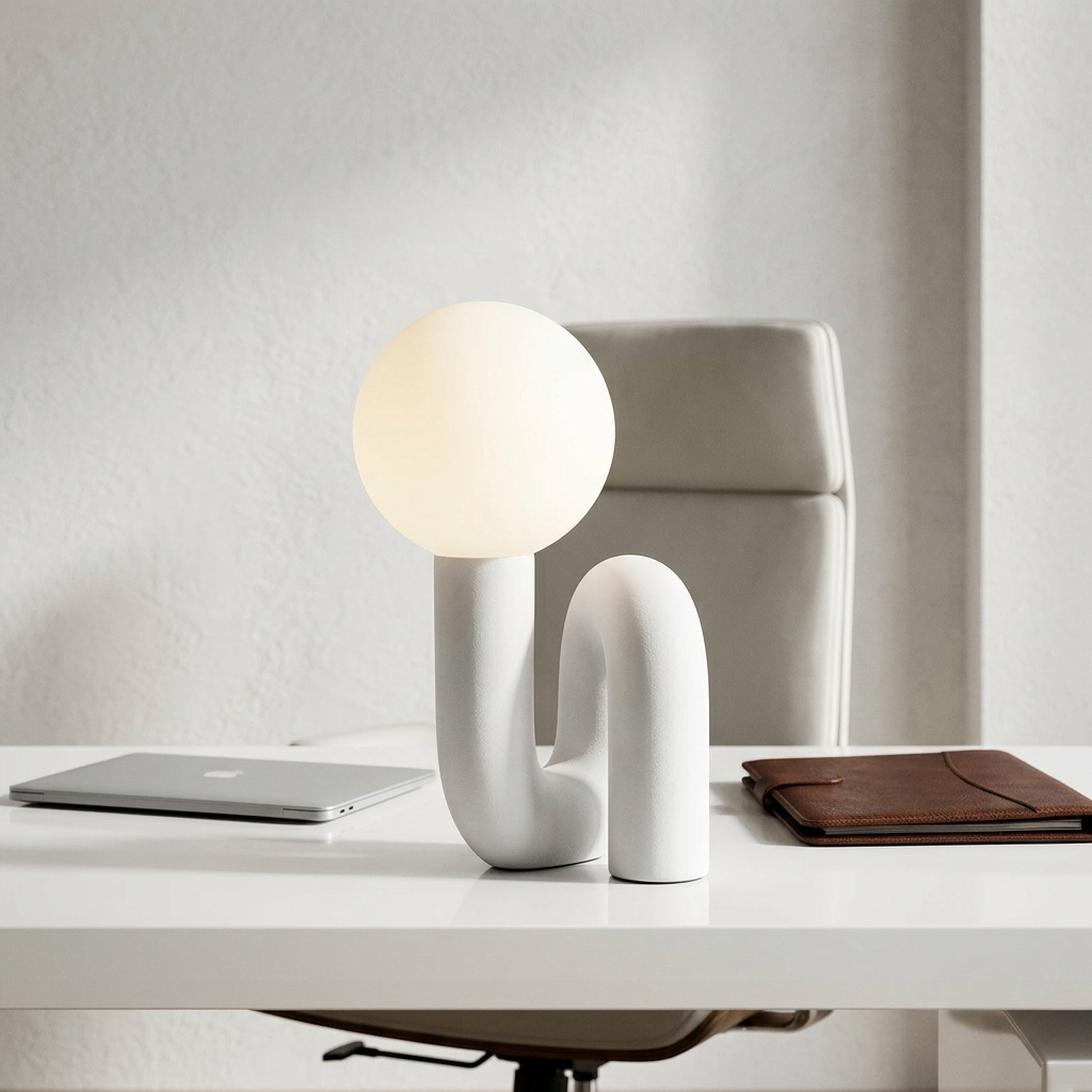 Postmodern Resin and Glass Desk Lamp, White