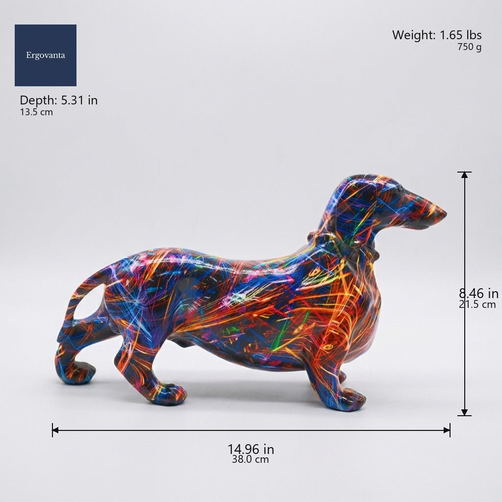 Splatter Dachshund Sculpture, Large variant dimensions: 14.96 x 8.46 x 5.31 in, 1.65 lbs