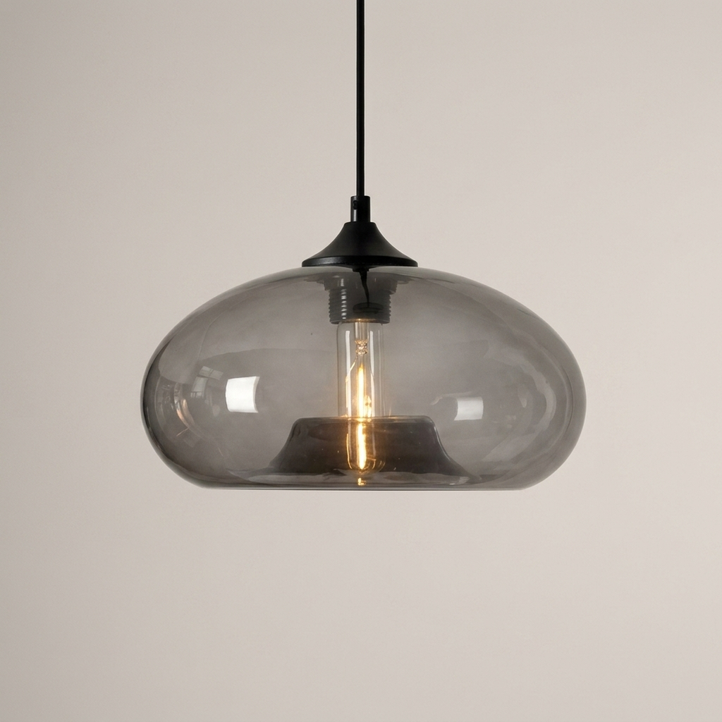 Glass Pendant, Oval Smoke Gray