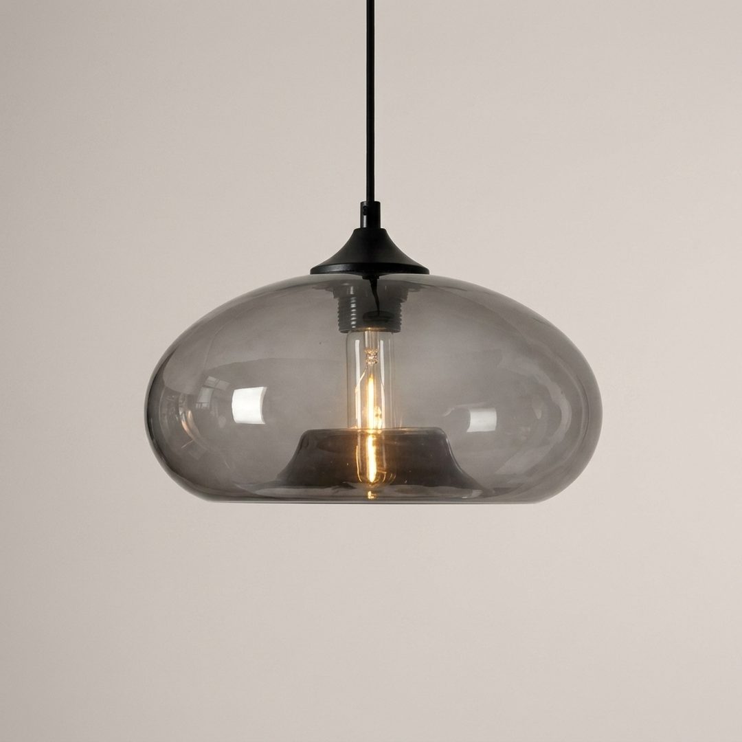 Glass Pendant, Oval Smoke Gray
