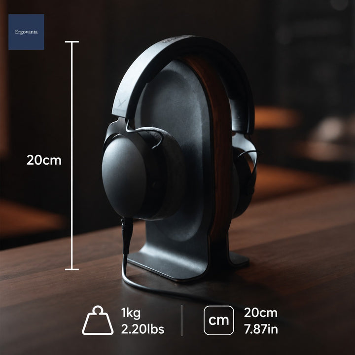 Solid Wood Headphone Stand - Executive Desk Organizer with Metal Base