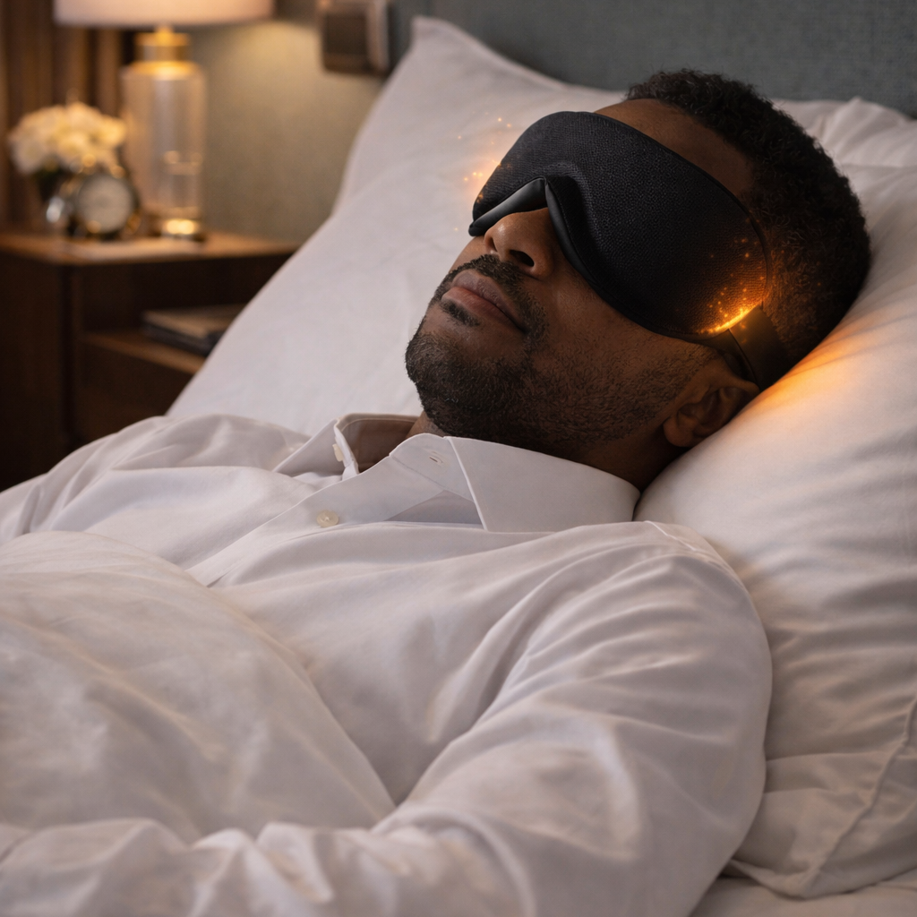 Breathable Mesh 3D Travel Sleep Mask, styled hero shot 2