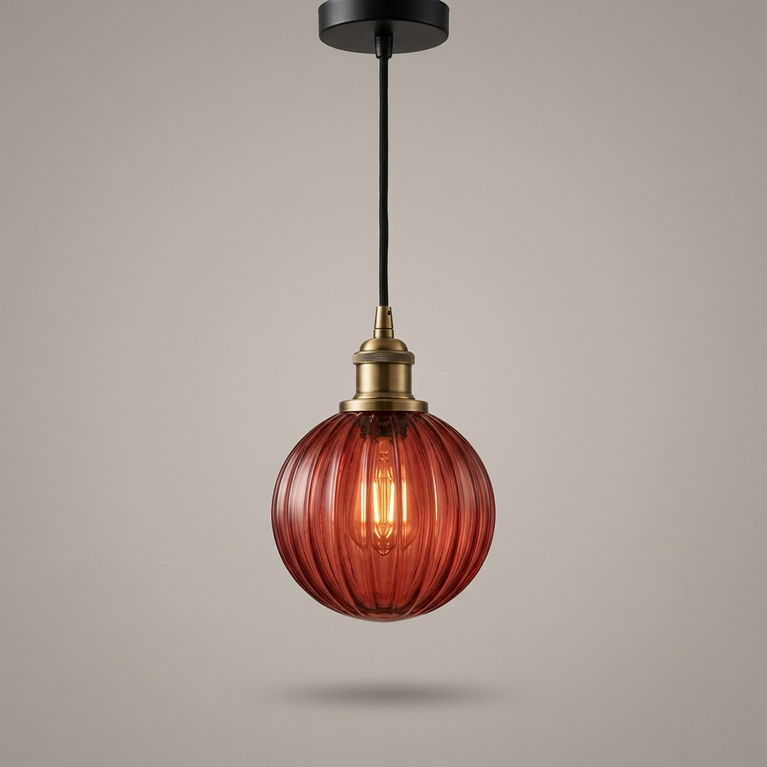 Glass Pendant, Globe Warm Red