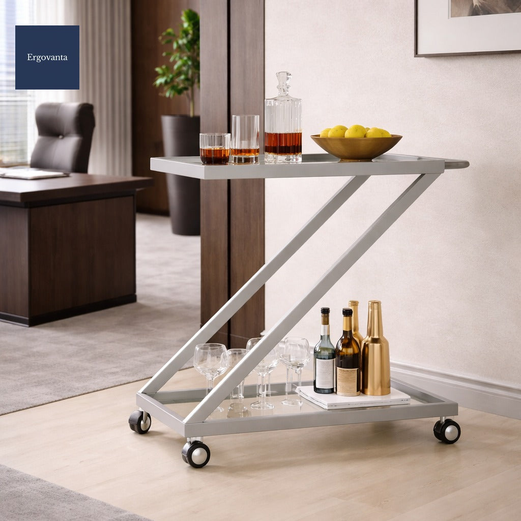 Z-Frame Glass Office Bar Cart