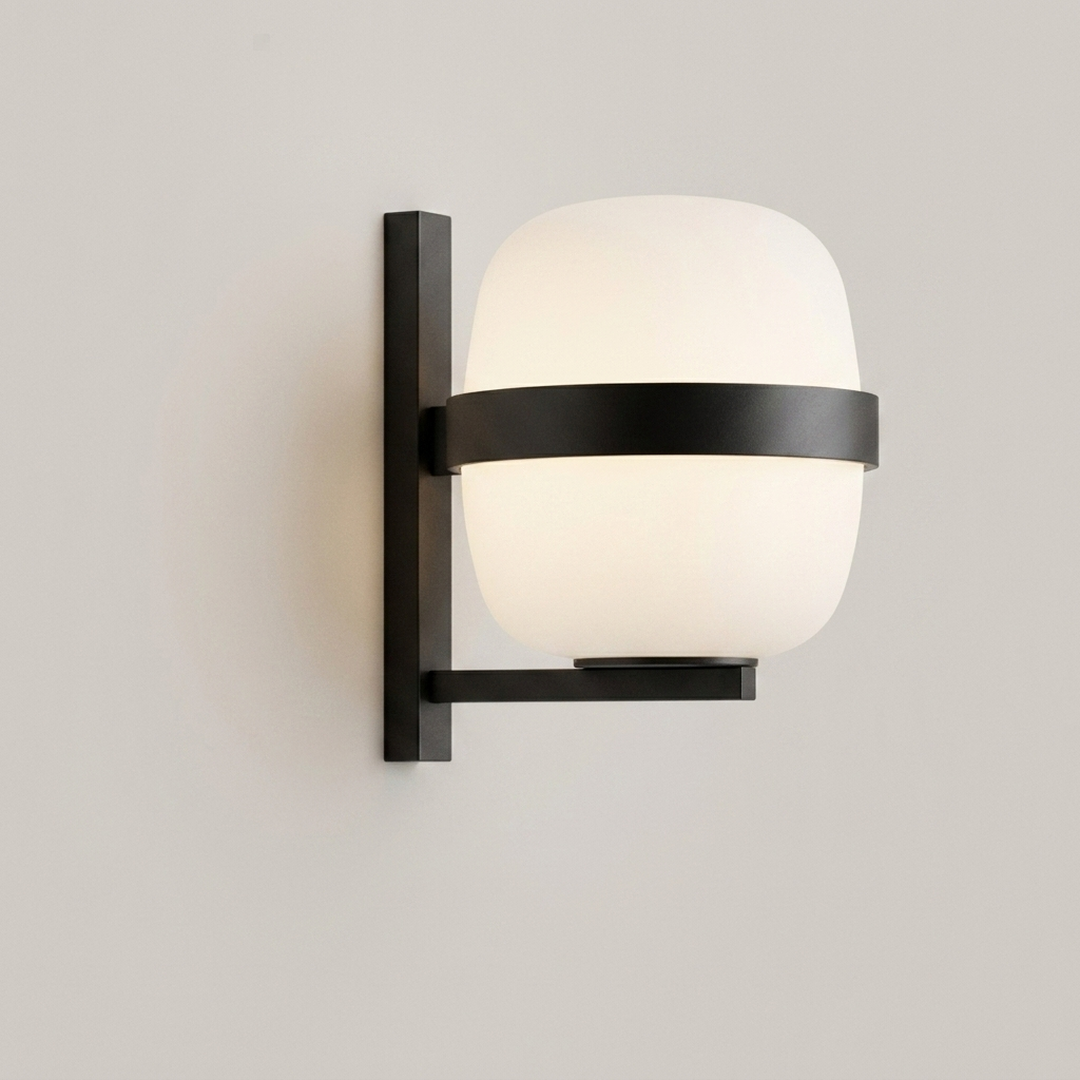 Frosted Glass Cocoon Wall Sconce in matte black, studio view