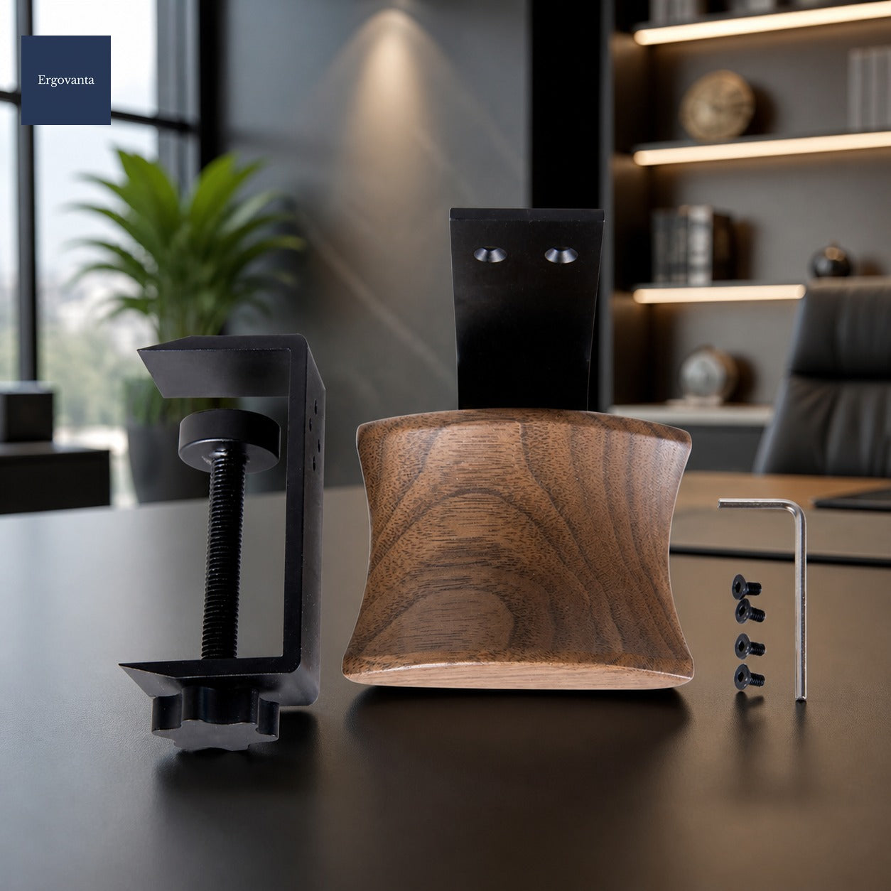Clip-On Wood Headphone Hanger - Desk Mount Organizer with Metal Bracket