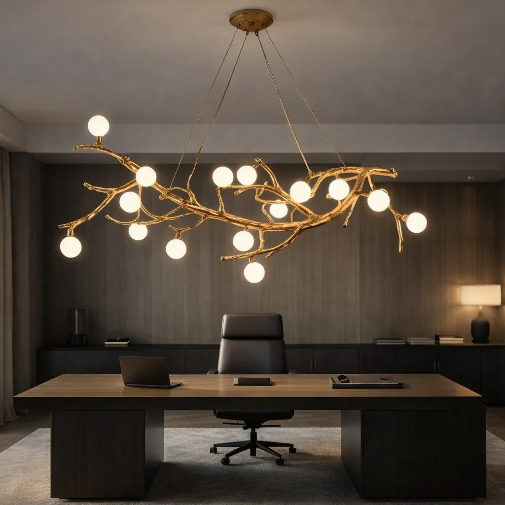 Japanese-Inspired Resin LED Chandelier, styled hero shot 2