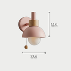 Nordic Wood Dome Wall Sconce dimensions in Pink - 6.3 in / 160 mm tall, 5.9 in / 150 mm wide, 7.9 in / 200 mm deep