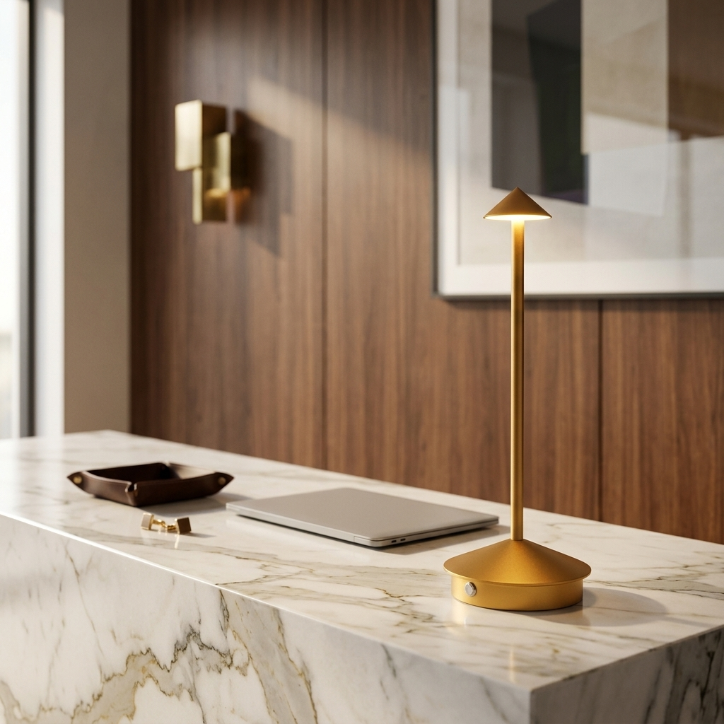 Modernist Aluminum Desk Lamp, Gold