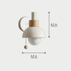 Nordic Wood Dome Wall Sconce dimensions in White - 6.3 in / 160 mm tall, 5.9 in / 150 mm wide, 7.9 in / 200 mm deep