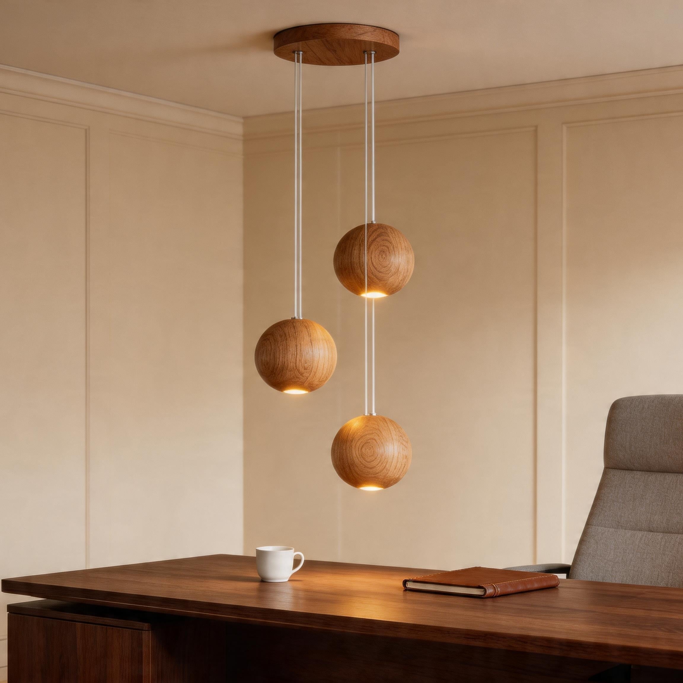 Nordic Solid Wood Globe Chandelier, styled hero shot 2