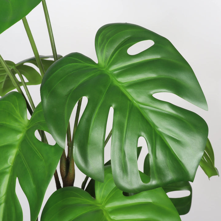 Artificial Monstera Plant Set (2 Piece) - Modern Desk &amp; Shelf Greenery with White Pots