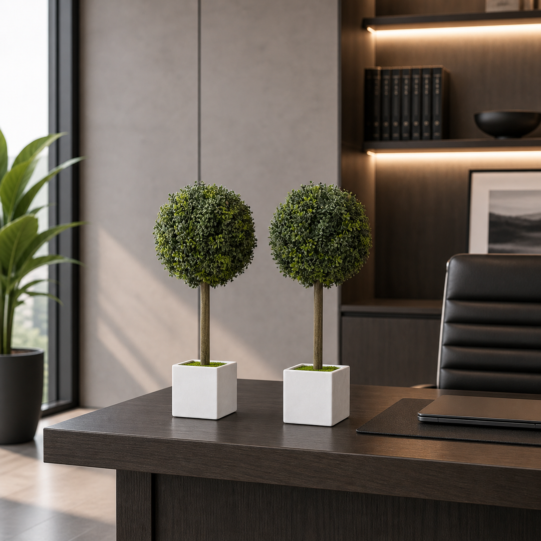 Boxwood Topiary Set (2-Piece) - Modern Greenery Decor