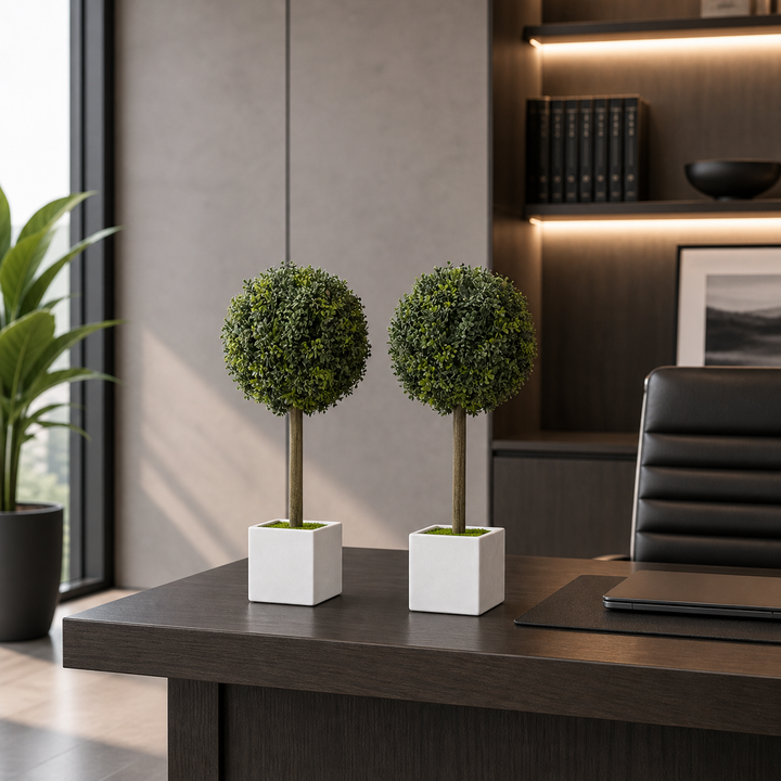 Boxwood Topiary Set (2-Piece) - Modern Greenery Decor