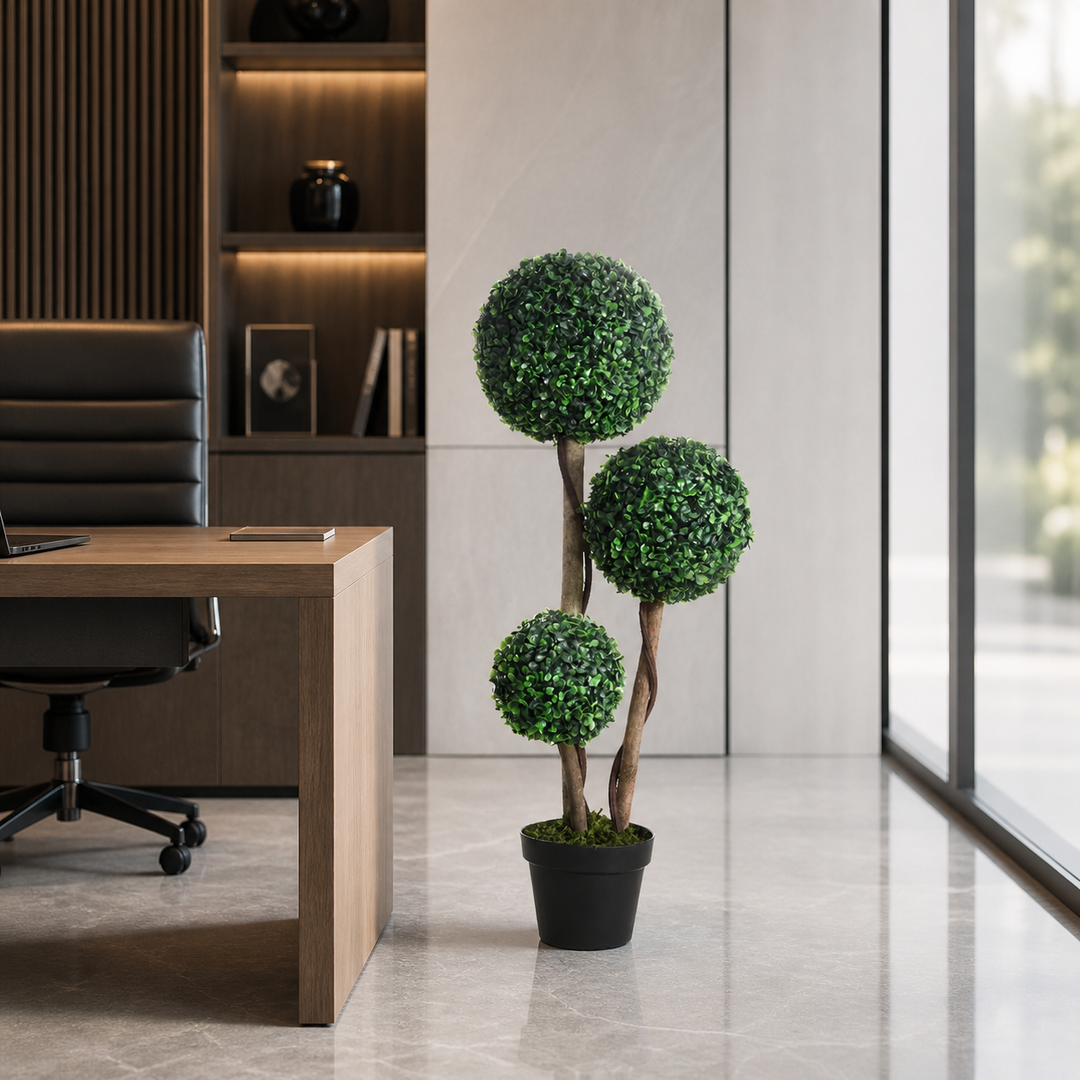 Three-Ball Boxwood Topiary Tree - Indoor/Outdoor Greenery