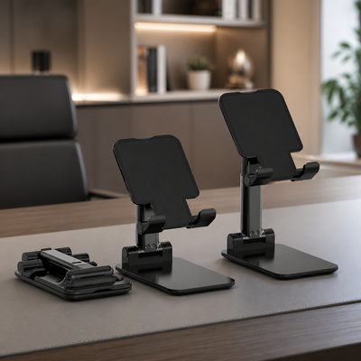 Easel - Foldable Adjustable Phone Stand - Telescopic Desk Holder for Mobile in black