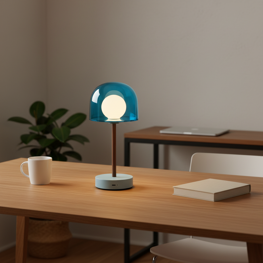 Enoki - Mini Mushroom Table Lamp, blue in a workspace