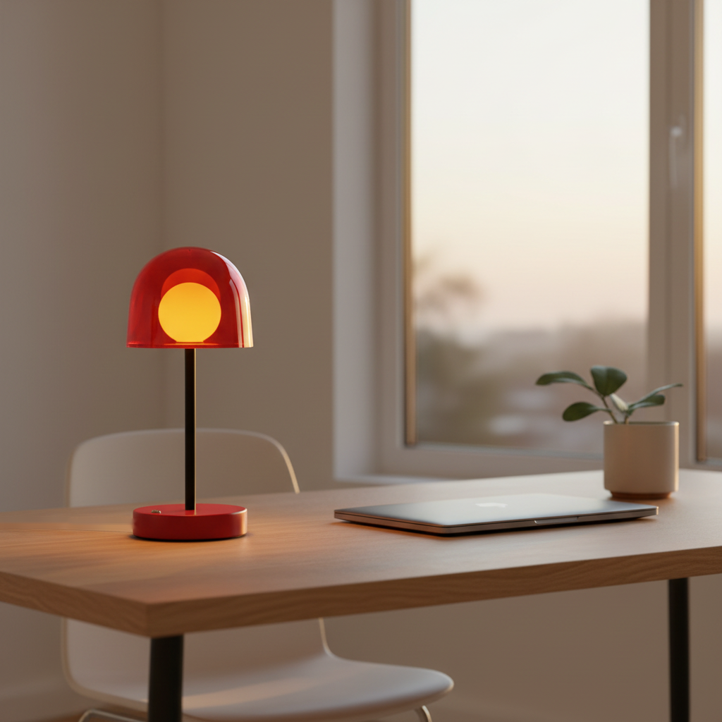 Enoki - Mini Mushroom Table Lamp, red in a workspace