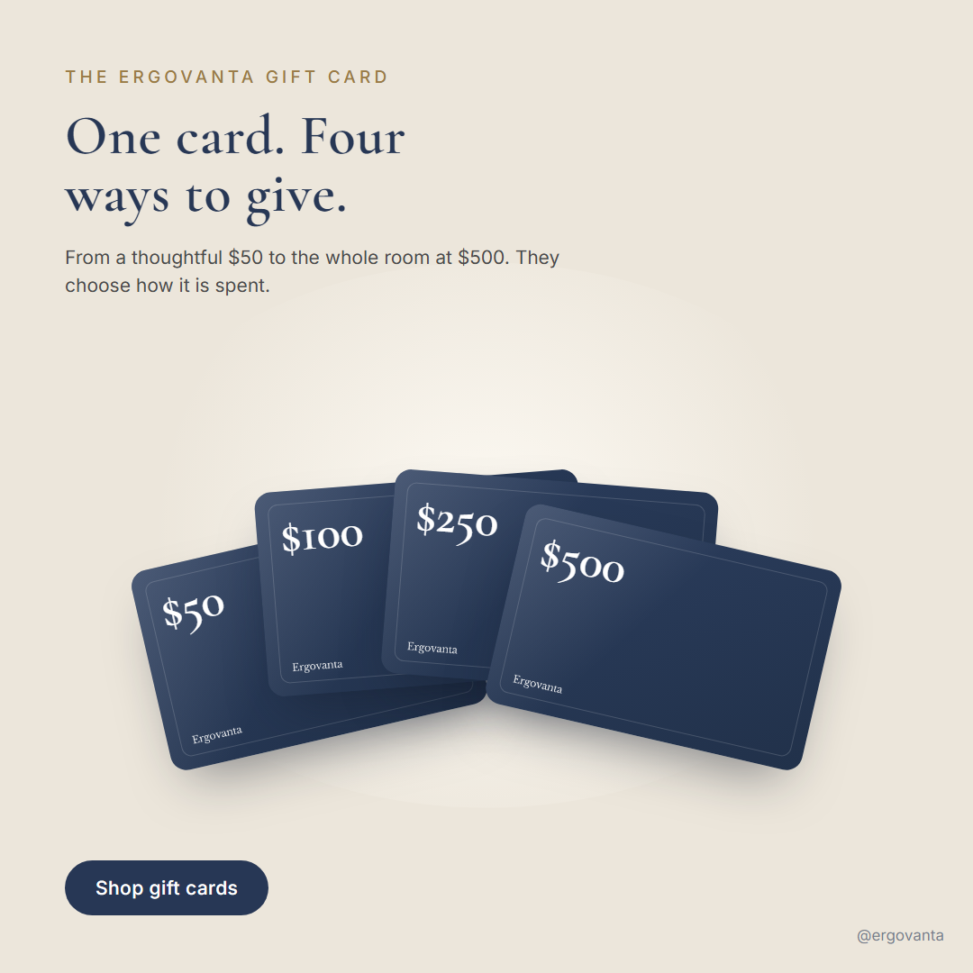 Ergovanta gift card, one card and four denominations fanned