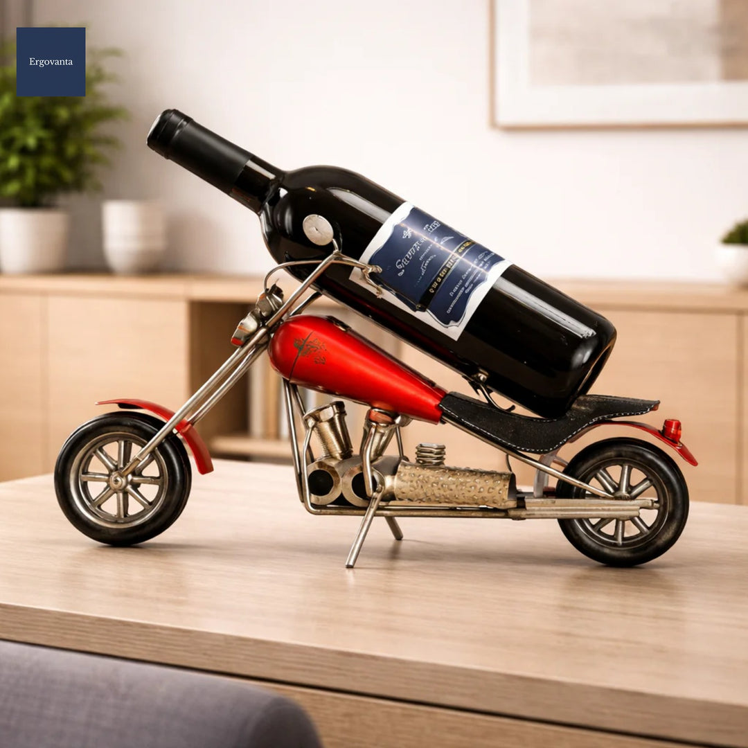 Motorcycle Wrought Iron Wine Bottle Holder - Decorative Bar Accent