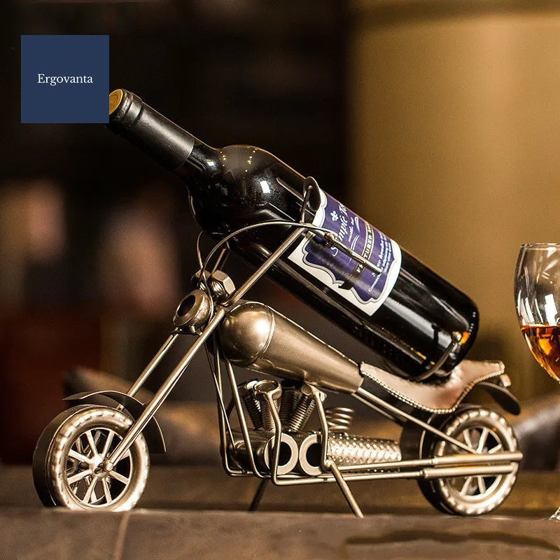 Motorcycle Wrought Iron Wine Bottle Holder - Decorative Bar Accent