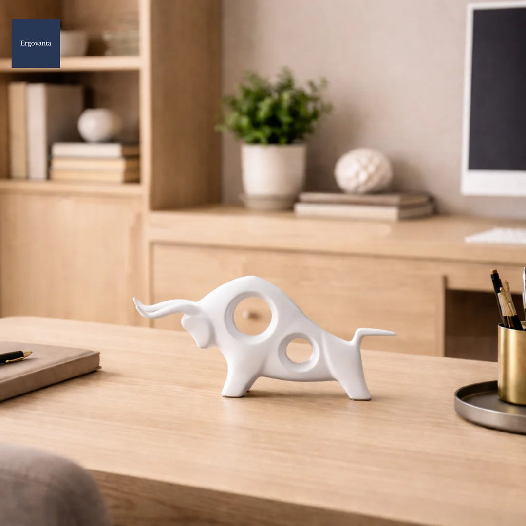 Porcelain Charging Bull Sculpture - European-Inspired Desktop Sculpture