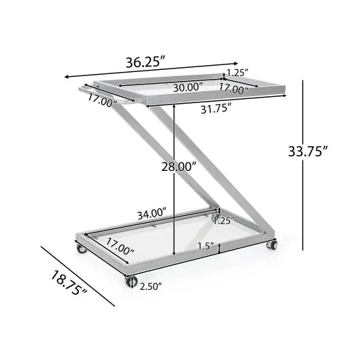 Z-Frame Glass Bar Cart - Modern Serving Trolley