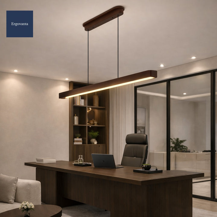 51-Inch Walnut LED Linear Pendant Light - Modern Ceiling Lighting