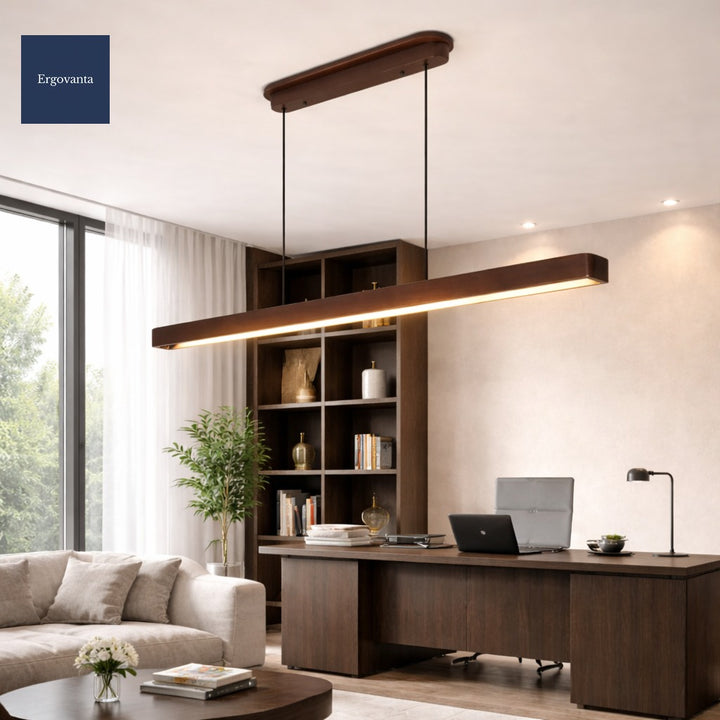 51-Inch Walnut LED Linear Pendant Light - Modern Ceiling Lighting