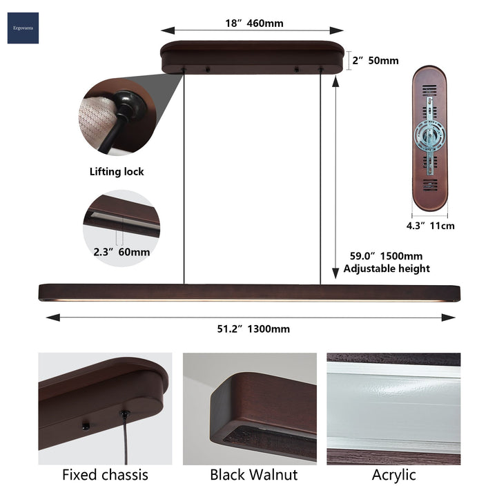 51-Inch Walnut LED Linear Pendant Light - Modern Ceiling Lighting