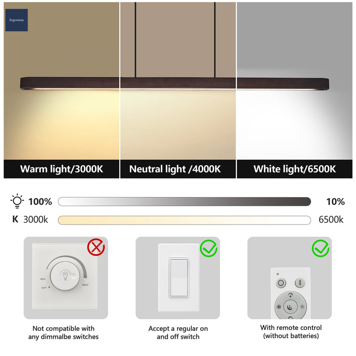 51-Inch Walnut LED Linear Pendant Light - Modern Ceiling Lighting