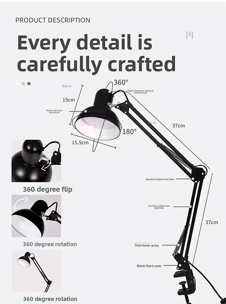 Adjustable LED Desk Lamp with Clip Base - Modern Desk Lamp