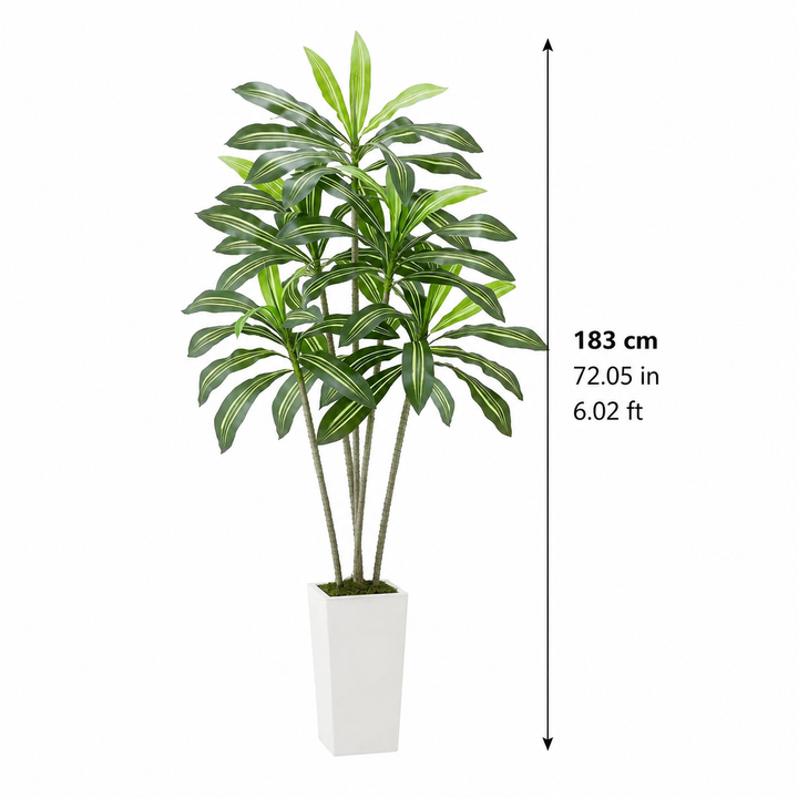 Artificial Dracaena Tree - Modern Floor Plant with White Planter