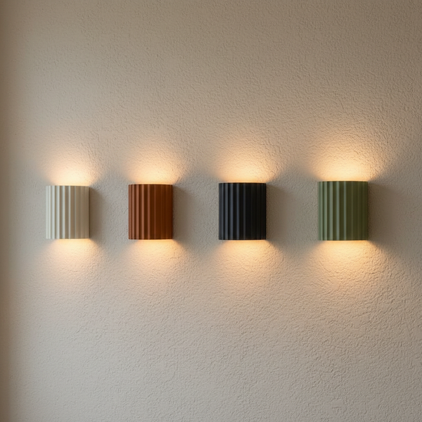 Grotto - Resin Wall Light, all colorways in a workspace