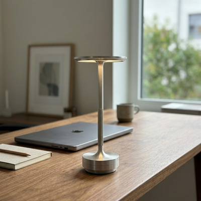Halo - Cordless Table Lamp - Touch-Dim Aluminum in silver