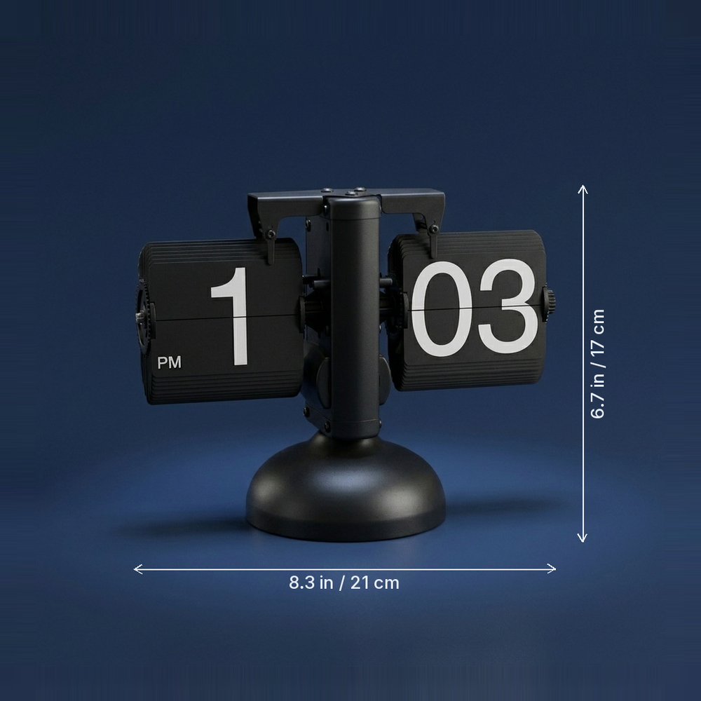 Horolog - Retro Page-Turning Desk Clock - Quartz Flip Display dimension drawing