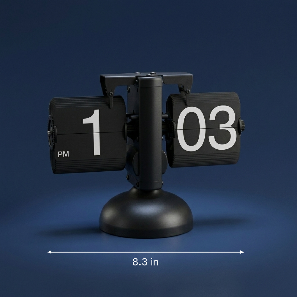 Horolog - Retro Page-Turning Desk Clock - Quartz Flip Display dimension drawing