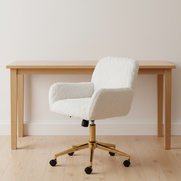 Lepus - Faux Fur Swivel Chair, ivory in a workspace