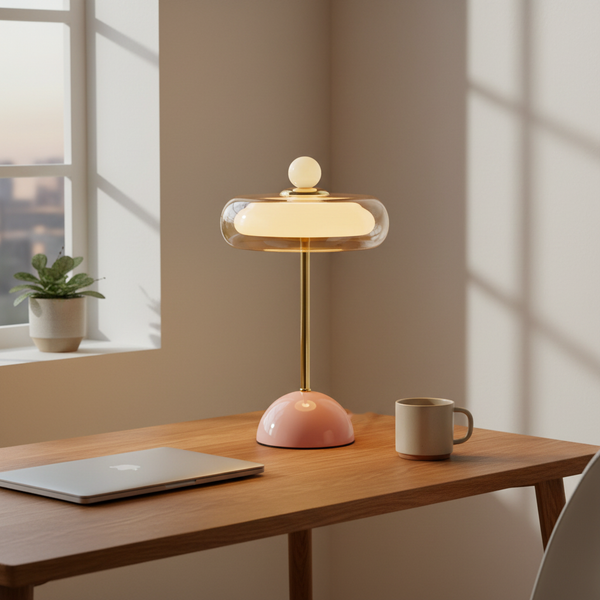 Loire - French Vintage Table Lamp, pink in a workspace
