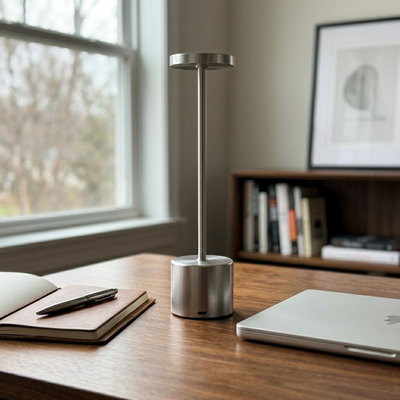 Lumen - Rechargeable LED Table Lamp - Minimalist Cordless Desk Light in silver