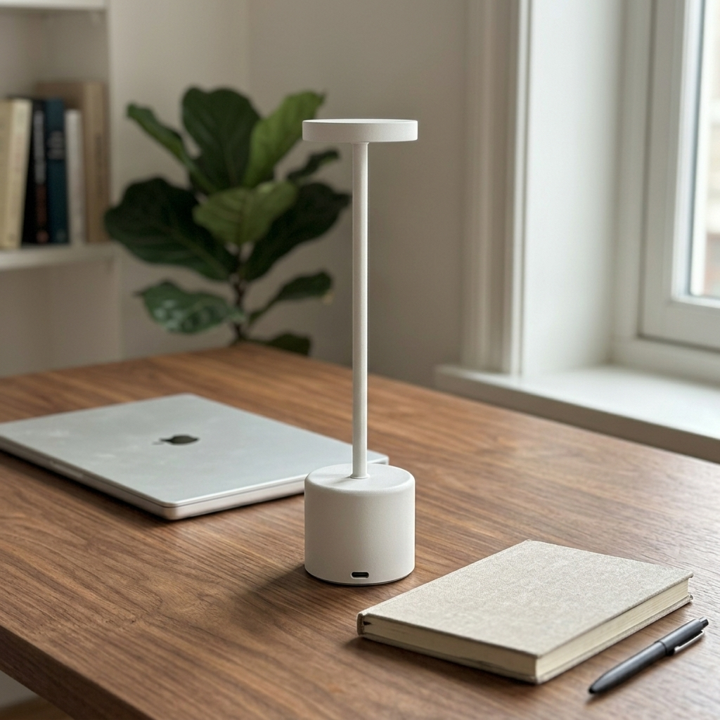 Rechargeable LED Table Lamp, white in a workspace