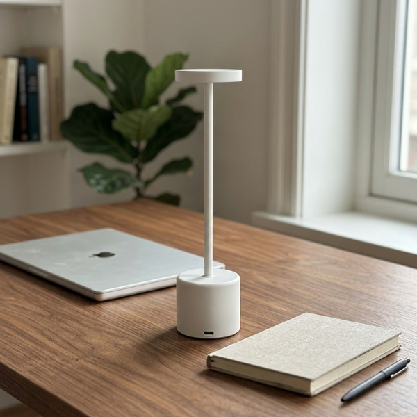 Rechargeable LED Table Lamp, white in a workspace