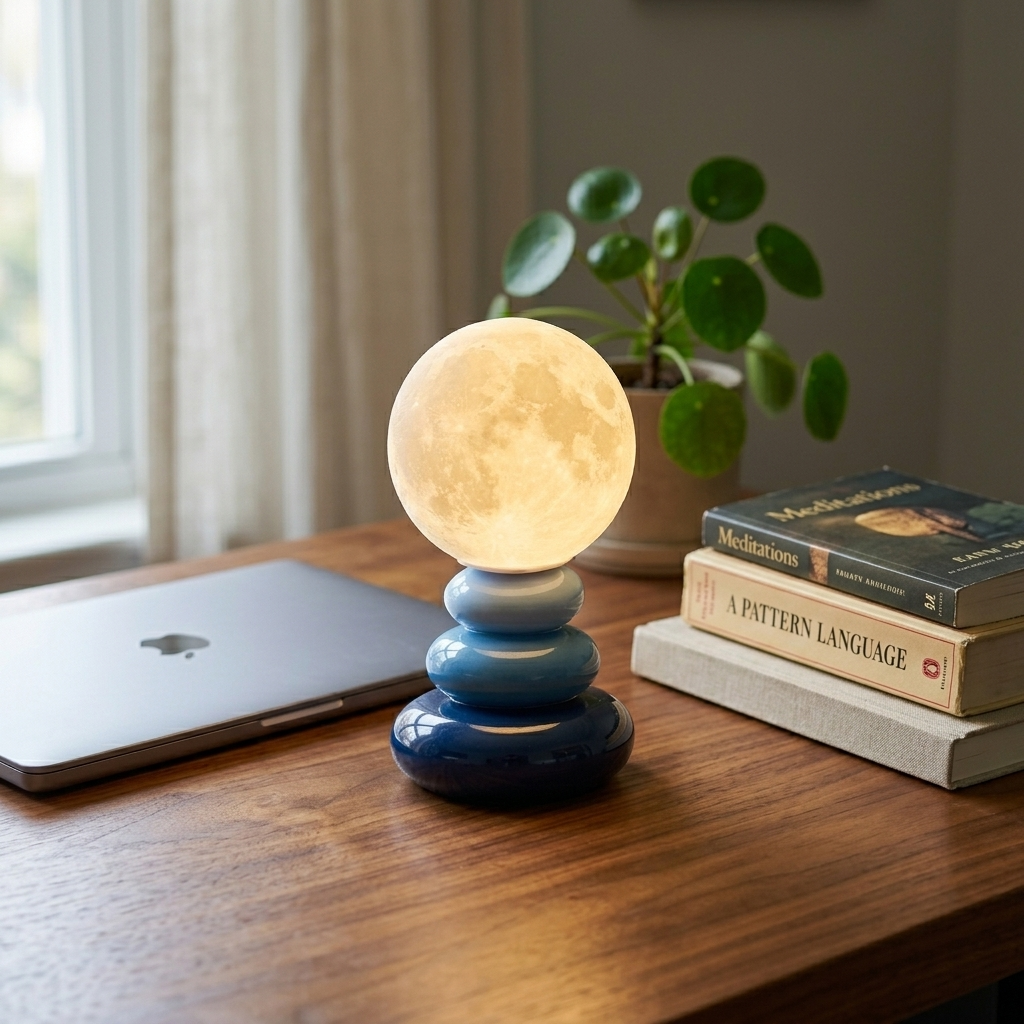 Lunar Blue in a workspace, light on