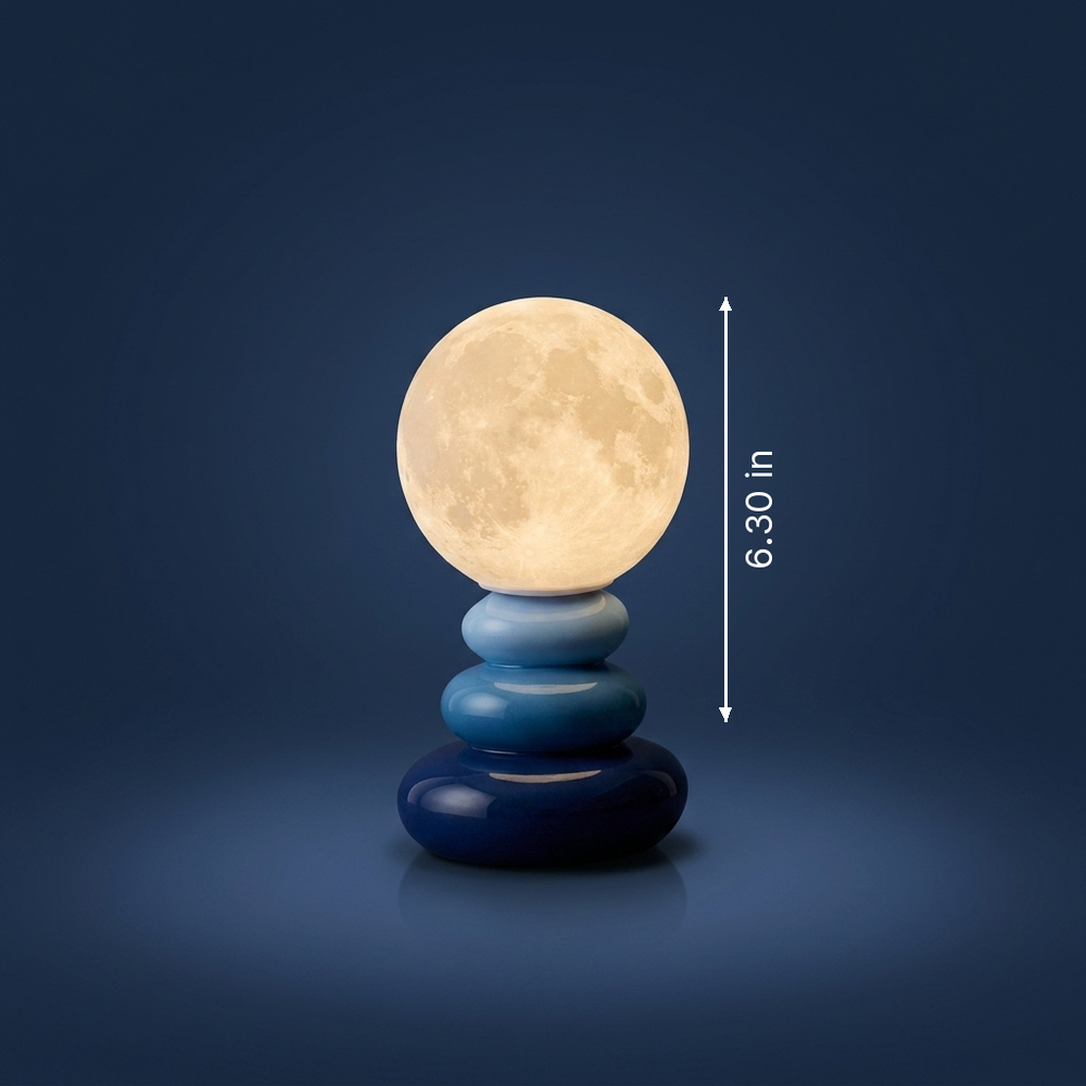 Lunar - Pebble Lamp - 3D-Printed Moon Orb on Stacked Ceramic Base dimension drawing