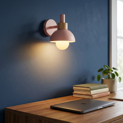 Macaron - Nordic Wood Dome Wall Sconce - Pastel Accent Light in pink