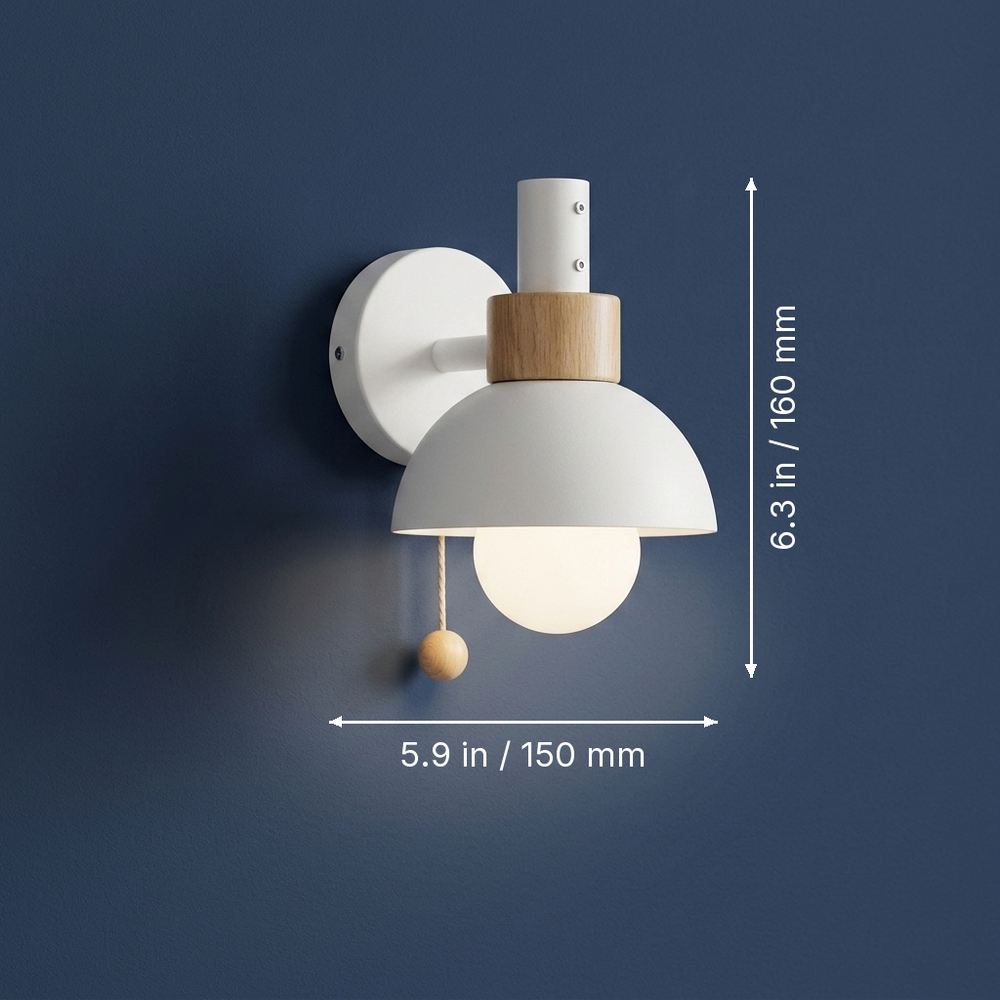 Macaron - Nordic Wood Dome Wall Sconce - Pastel Accent Light dimension drawing